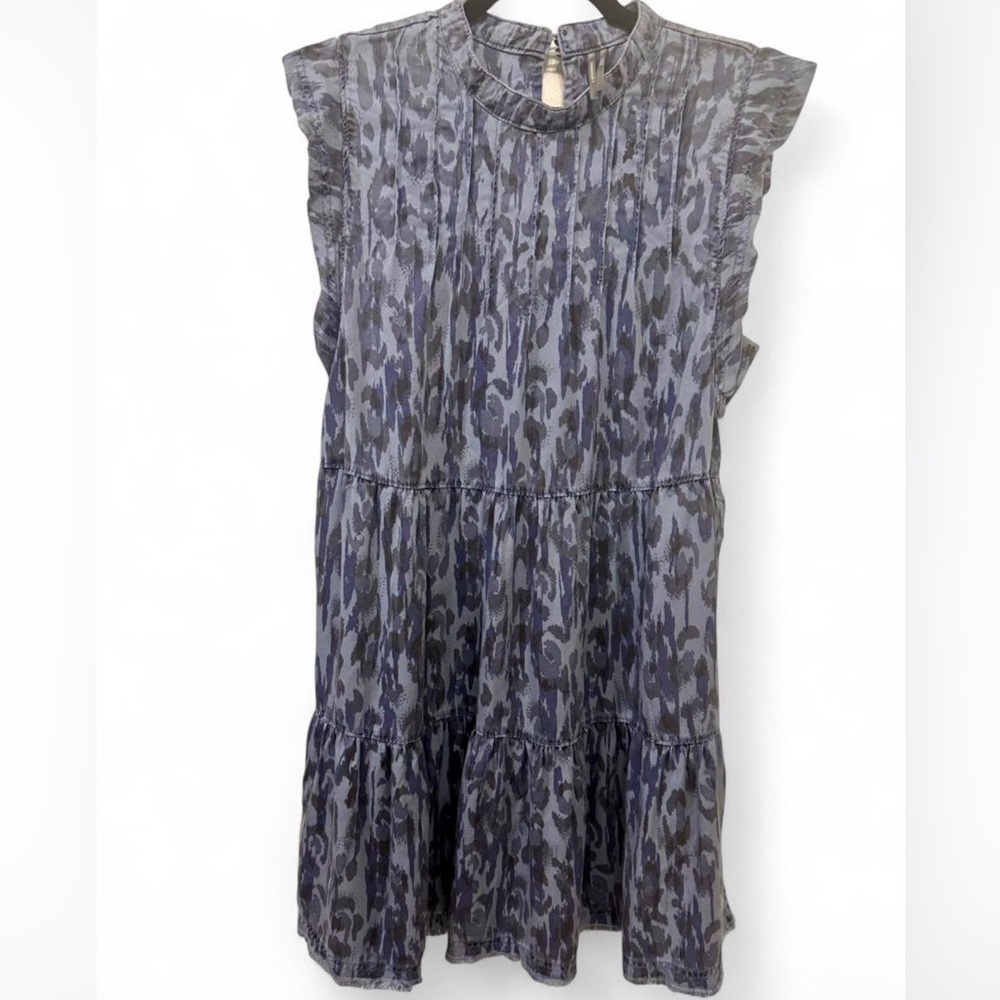 Anthropologie Women’s Leopard Print Chambray Sleeveless Tiered Midi Dress